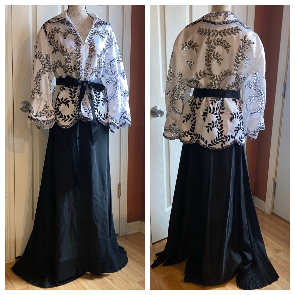 Victor Costa Black and White Embroidered Two-Piece Evening Set
